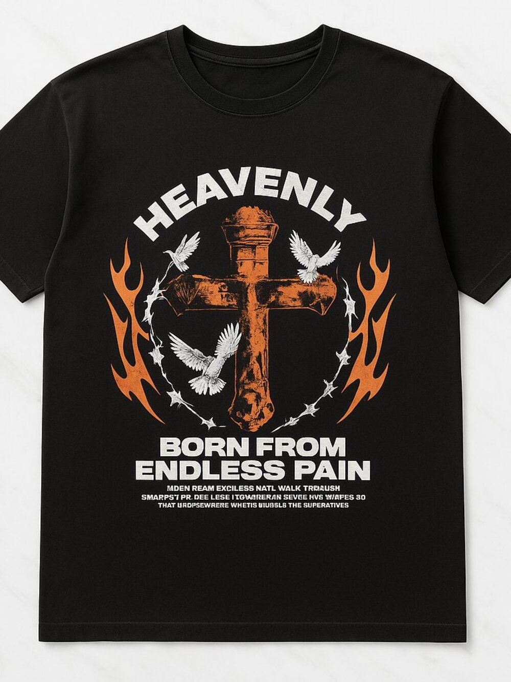 Heavenly Born From Endless Pain Gothic Graphic Tee Black